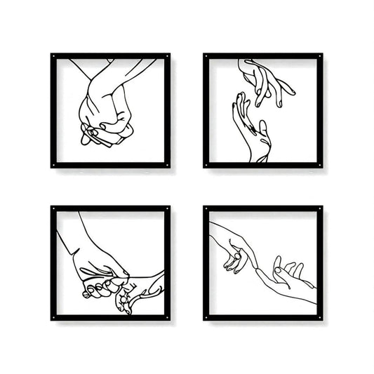 Minimalist Hand Line Art – Black Metal Wall Art