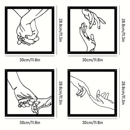 Minimalist Hand Line Art – Black Metal Wall Art