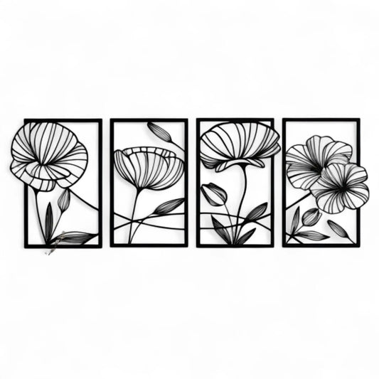 4-Piece Metal Lotus Wall Art – Minimalist Floral Line Decor Set  Geniogoods