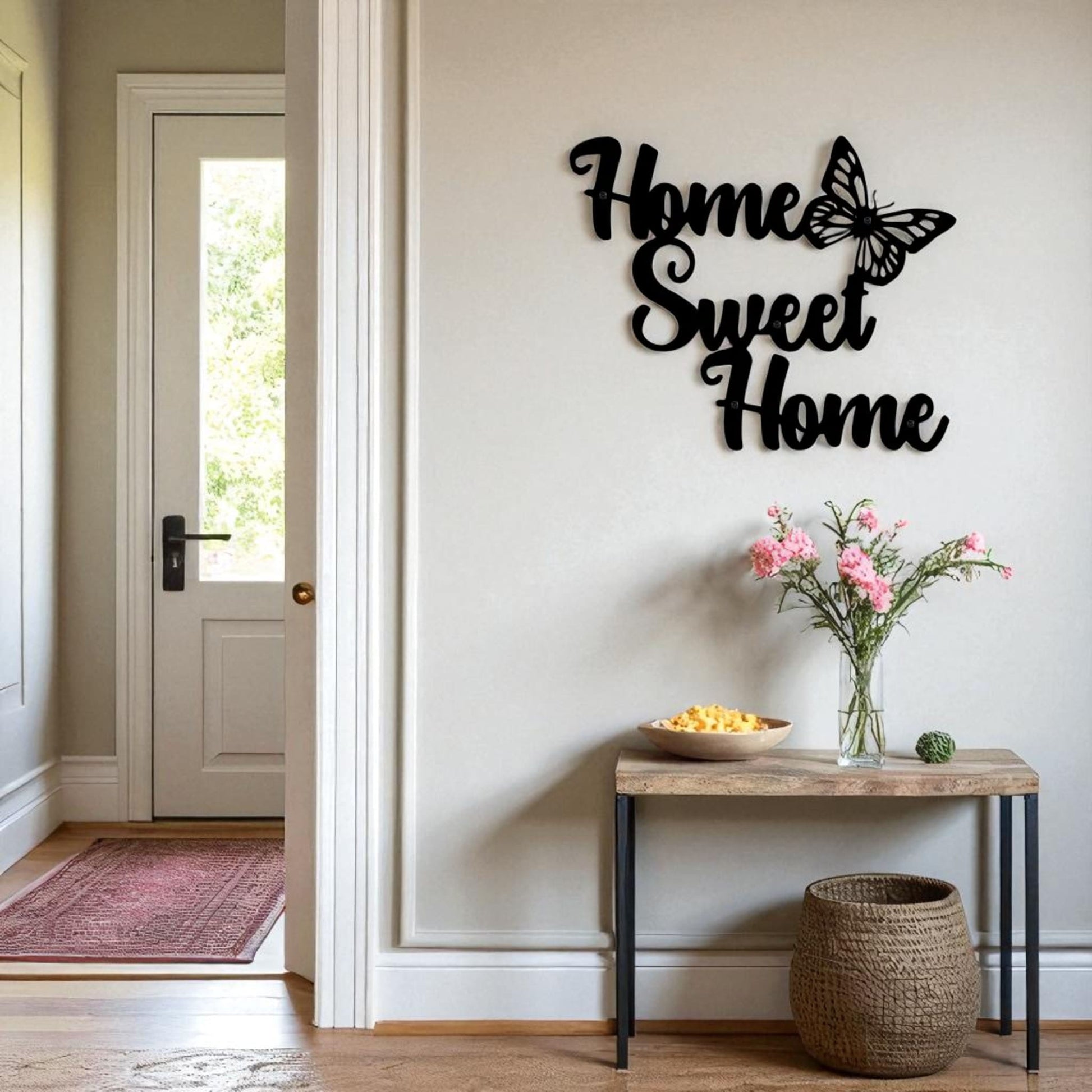 Home Sweet Home Metal Wall Art – Rustic Butterfly Design