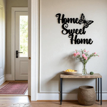 Home Sweet Home Metal Wall Art – Rustic Butterfly Design
