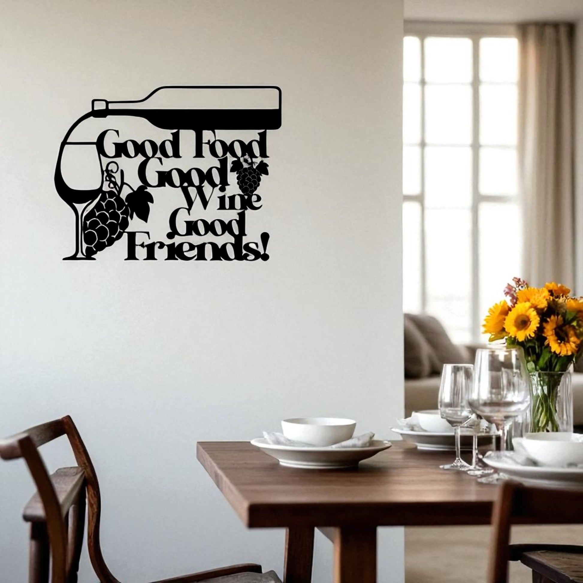 Good Food Good Wine Good Friends Metal Wall Art – Kitchen Bar Decor