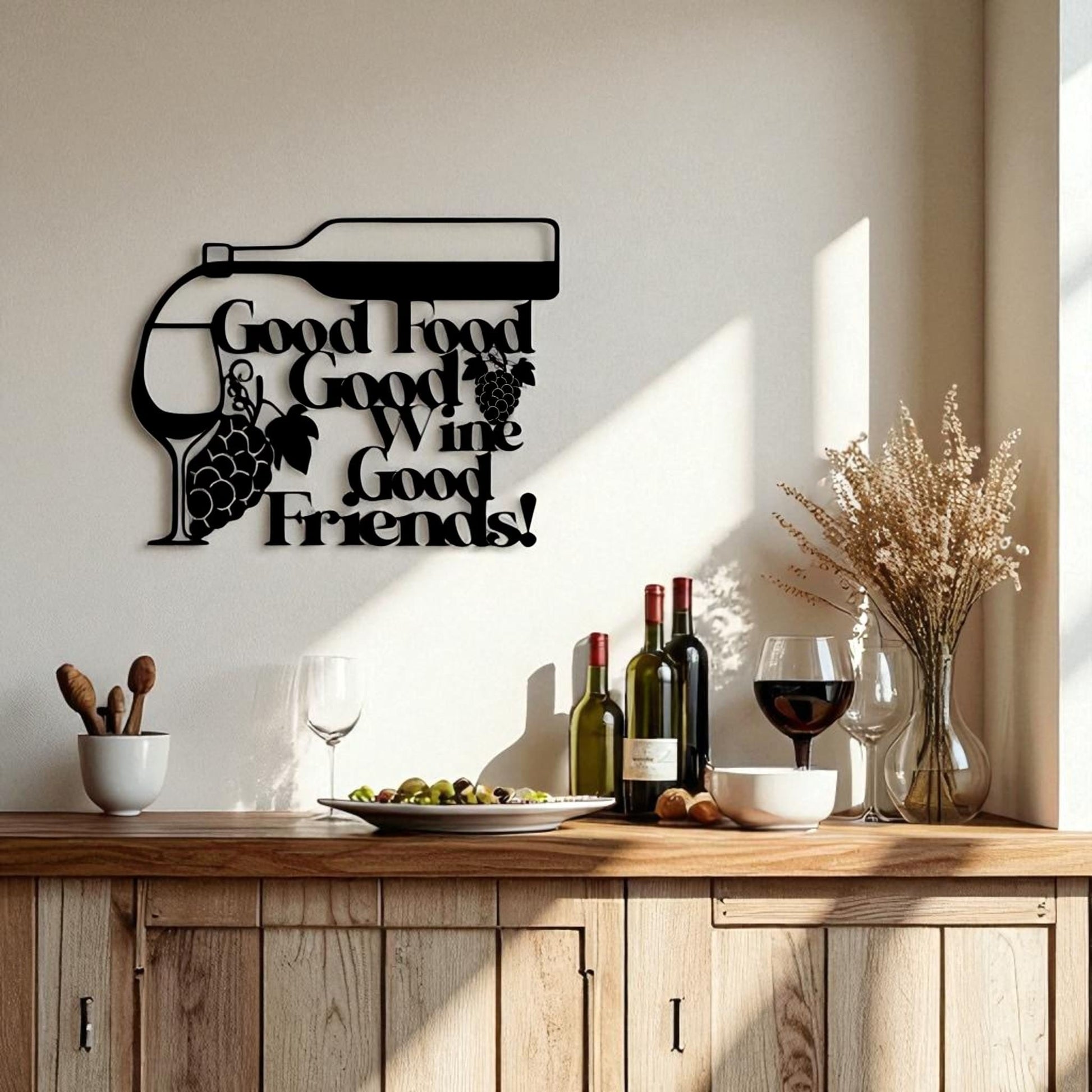 Good Food Good Wine Good Friends Metal Wall Art – Kitchen Bar Decor