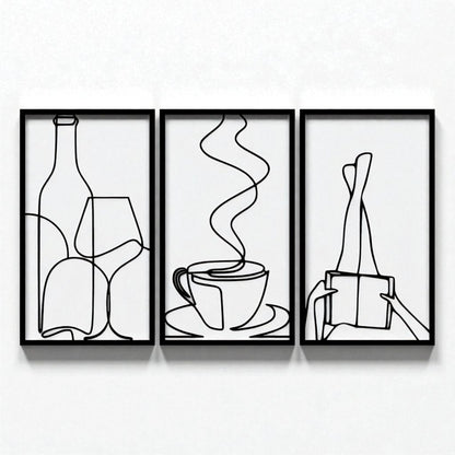 Set of 3 Minimalist Book & Coffee Metal Wall Art – Modern Home Decor