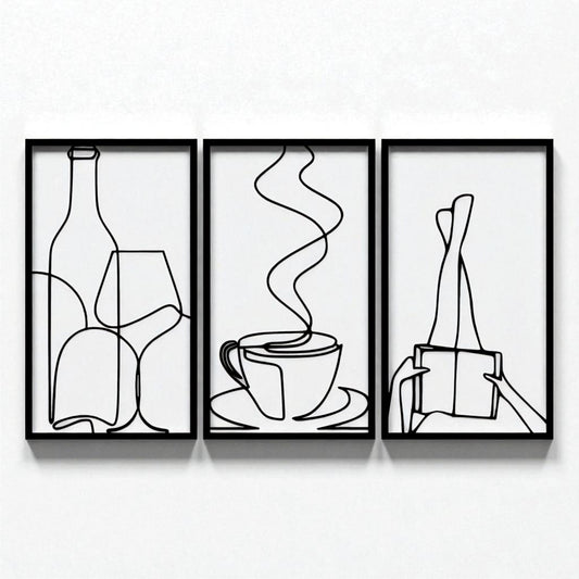 Set of 3 Minimalist Book & Coffee Metal Wall Art – Modern Home Decor