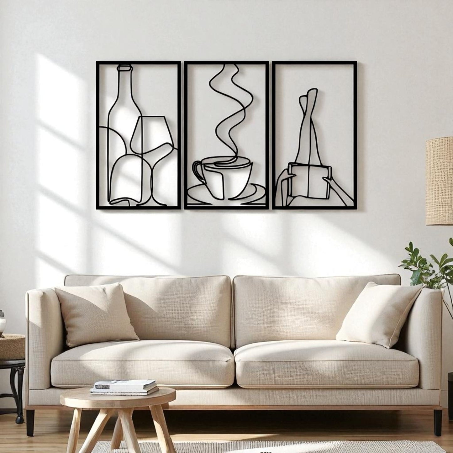 Set of 3 Minimalist Book & Coffee Metal Wall Art – Modern Home Decor