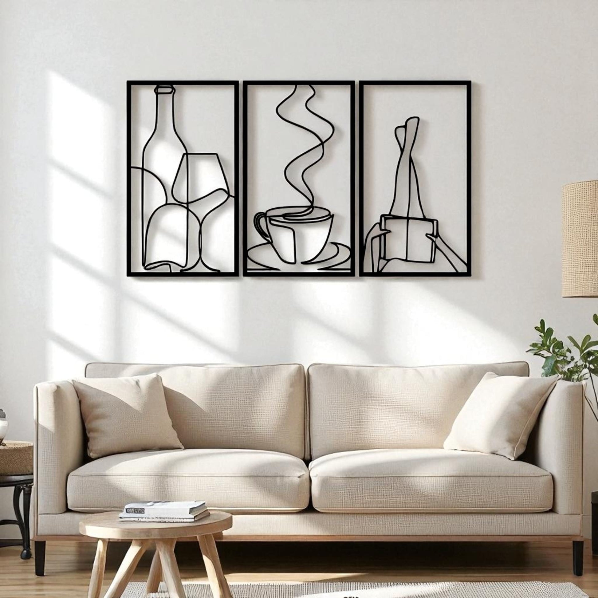 Set of 3 Minimalist Book & Coffee Metal Wall Art – Modern Home Decor