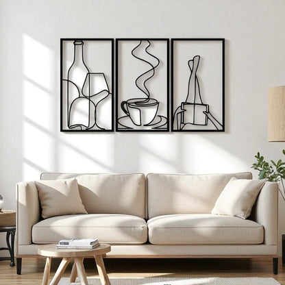 Set of 3 Minimalist Book & Coffee Metal Wall Art – Modern Home Decor