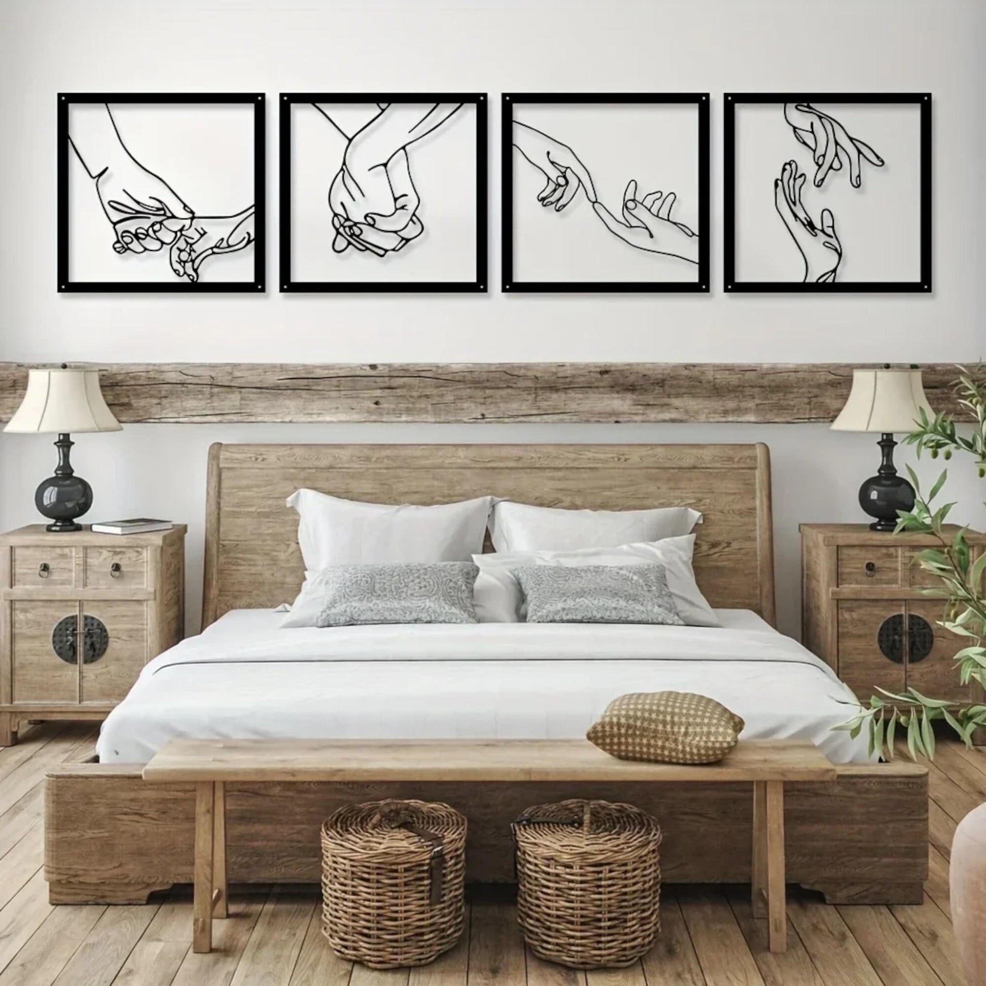 Minimalist Hand Line Art – Black Metal Wall Art