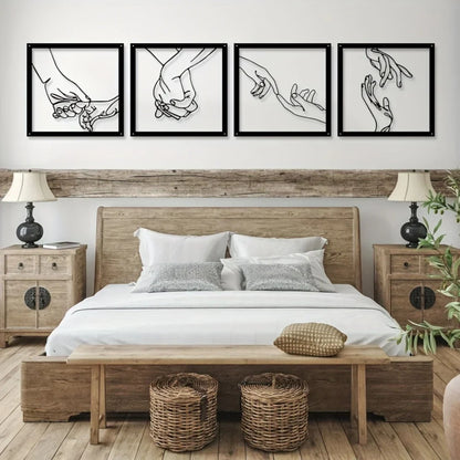Minimalist Hand Line Art – Black Metal Wall Art