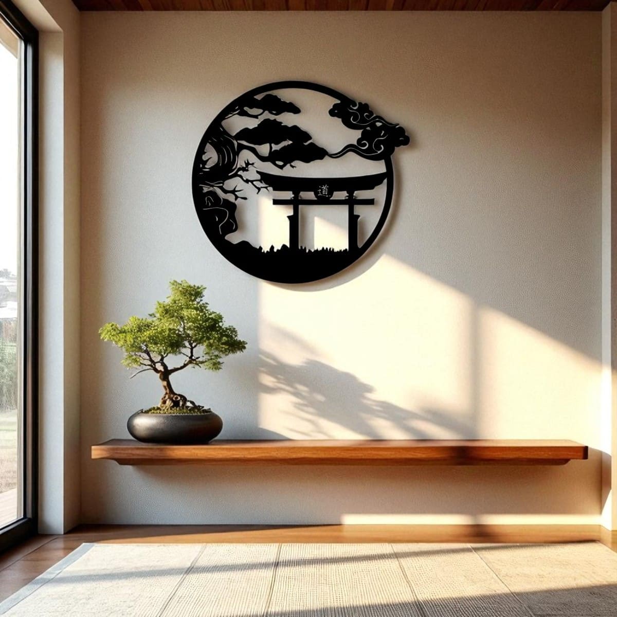 Torii Gate & Bonsai Tree Metal Wall Art – Japanese Samurai Decor