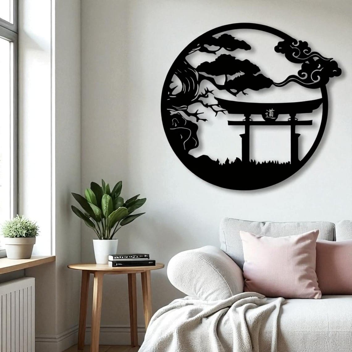 Torii Gate & Bonsai Tree Metal Wall Art – Japanese Samurai Decor