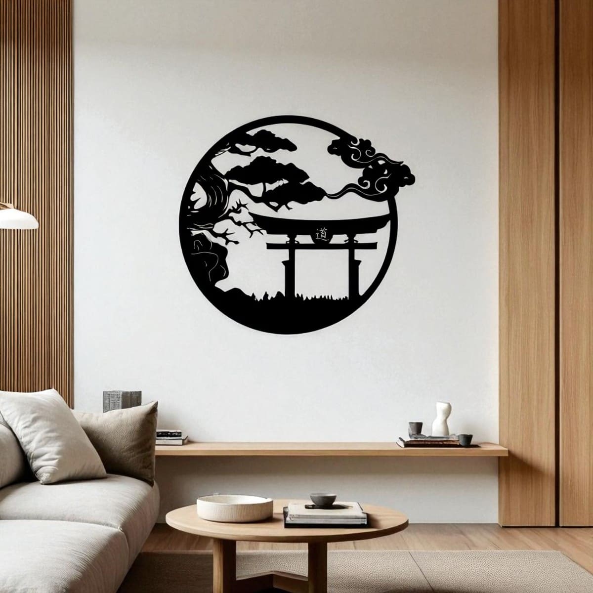 Torii Gate & Bonsai Tree Metal Wall Art – Japanese Samurai Decor