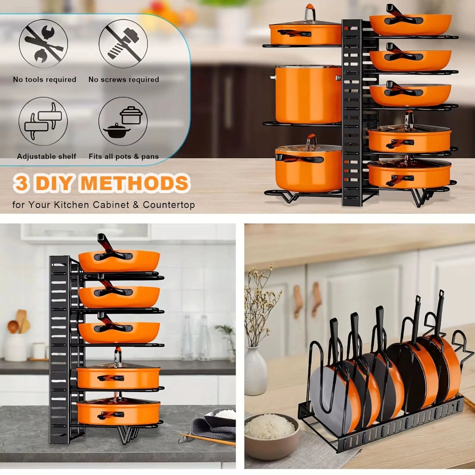 8-Tier Pot Rack Organizer | Space-Saving Kitchen Storage Geniogoods