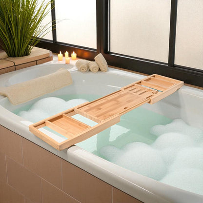 Bamboo bathtub caddy tray – adjustable spa shelf for wine & tablet  Geniogoods