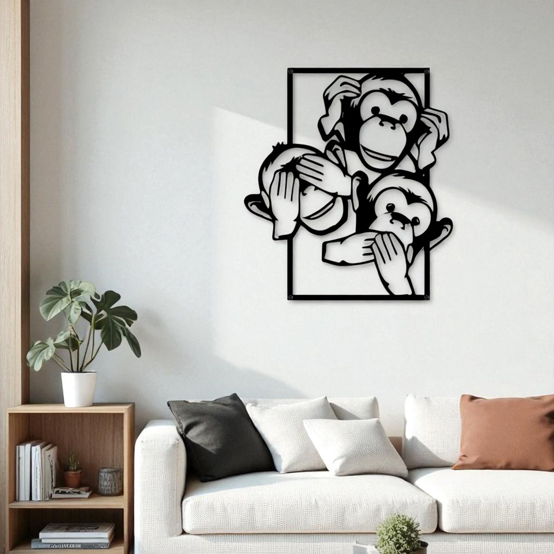 No See Hear Speak Monkey Metal Wall Art – Funny Bathroom Decor