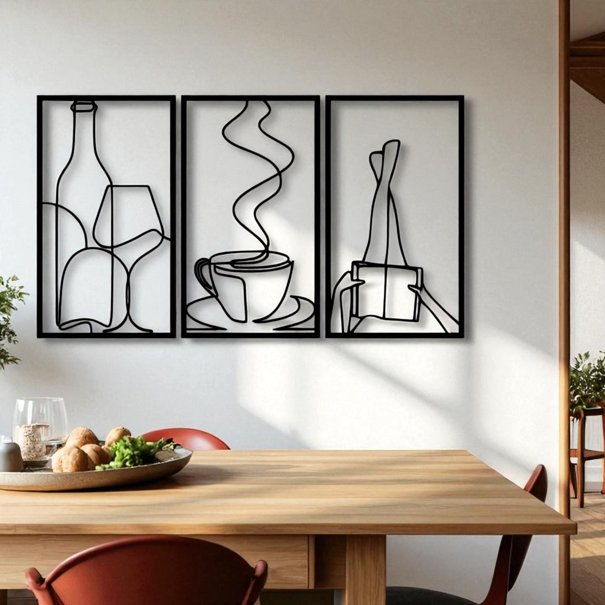 Set of 3 Minimalist Book & Coffee Metal Wall Art – Modern Home Decor