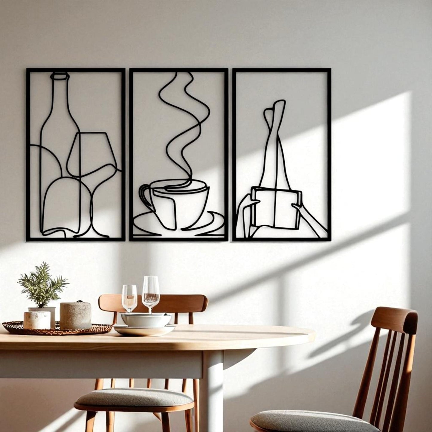 Set of 3 Minimalist Book & Coffee Metal Wall Art – Modern Home Decor