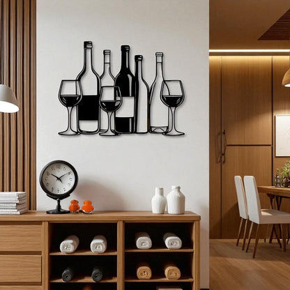 Metal Wine Bottles & Glasses Wall Art – Bar Kitchen Decor