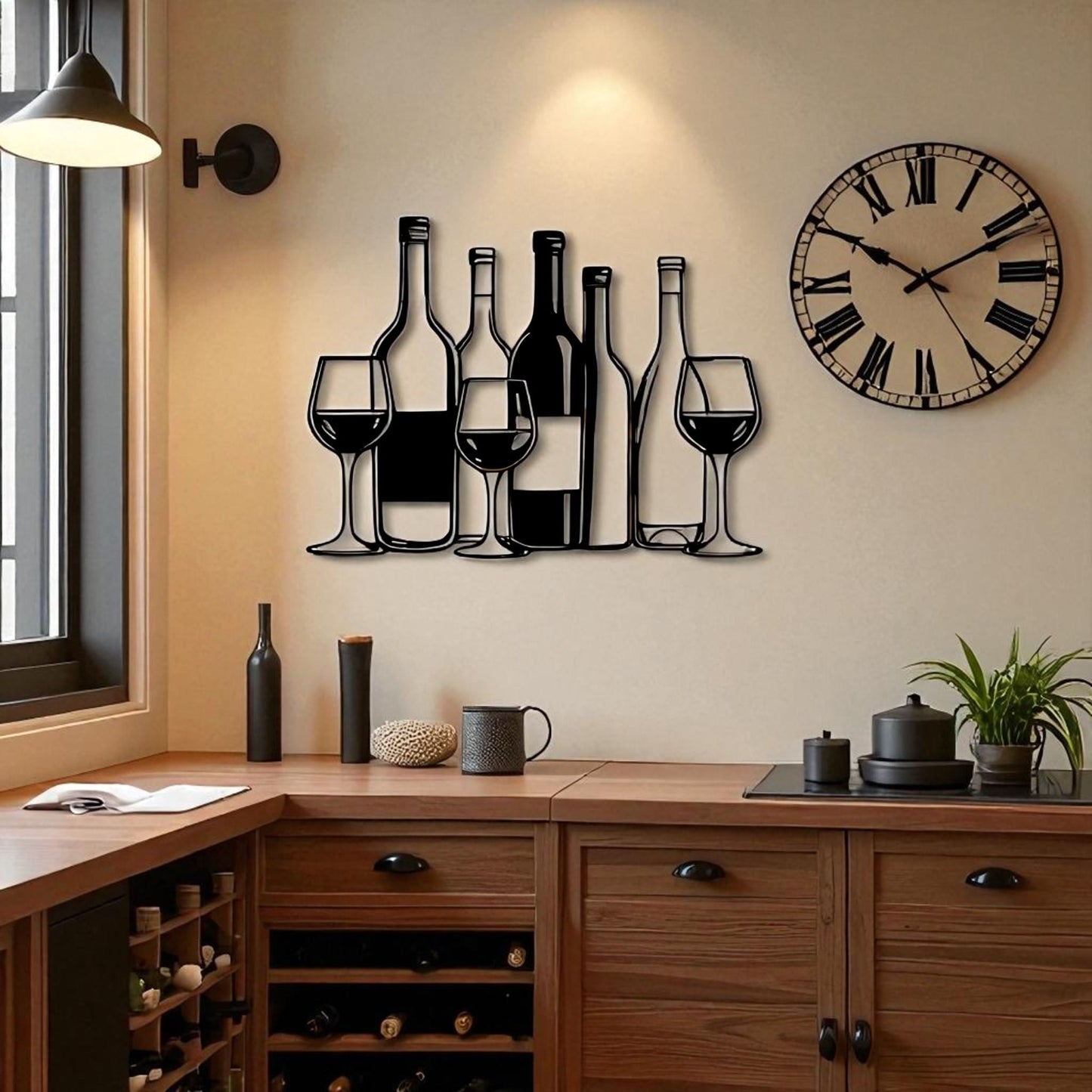 Metal Wine Bottles & Glasses Wall Art – Bar Kitchen Decor