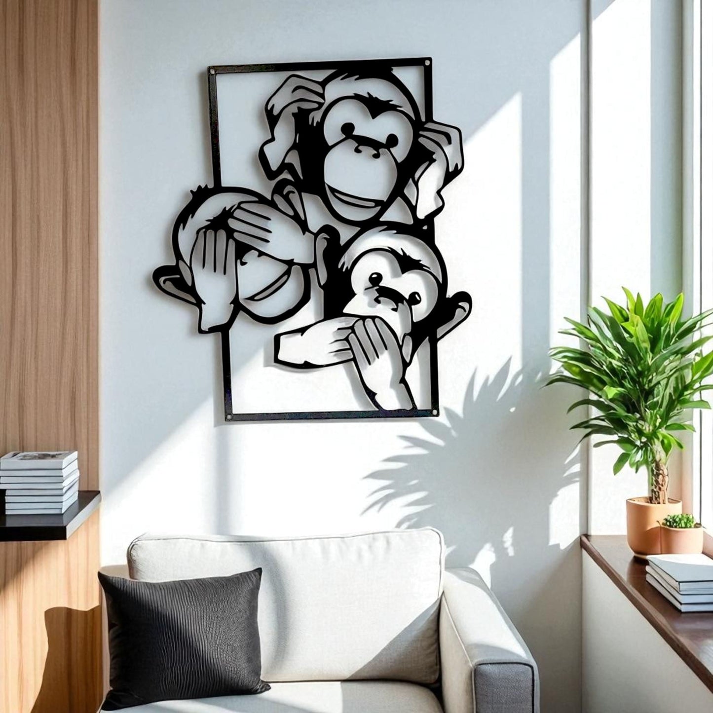 No See Hear Speak Monkey Metal Wall Art – Funny Bathroom Decor