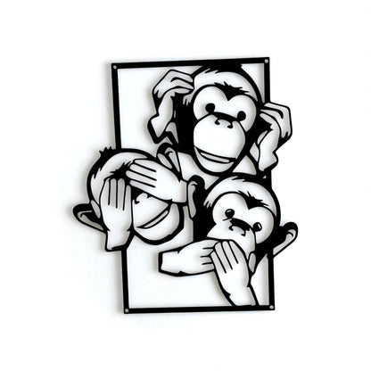 No See Hear Speak Monkey Metal Wall Art – Funny Bathroom Decor