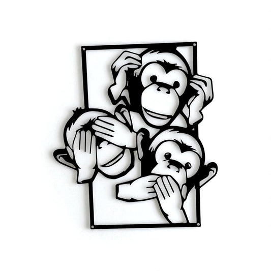 No See Hear Speak Monkey Metal Wall Art – Funny Bathroom Decor