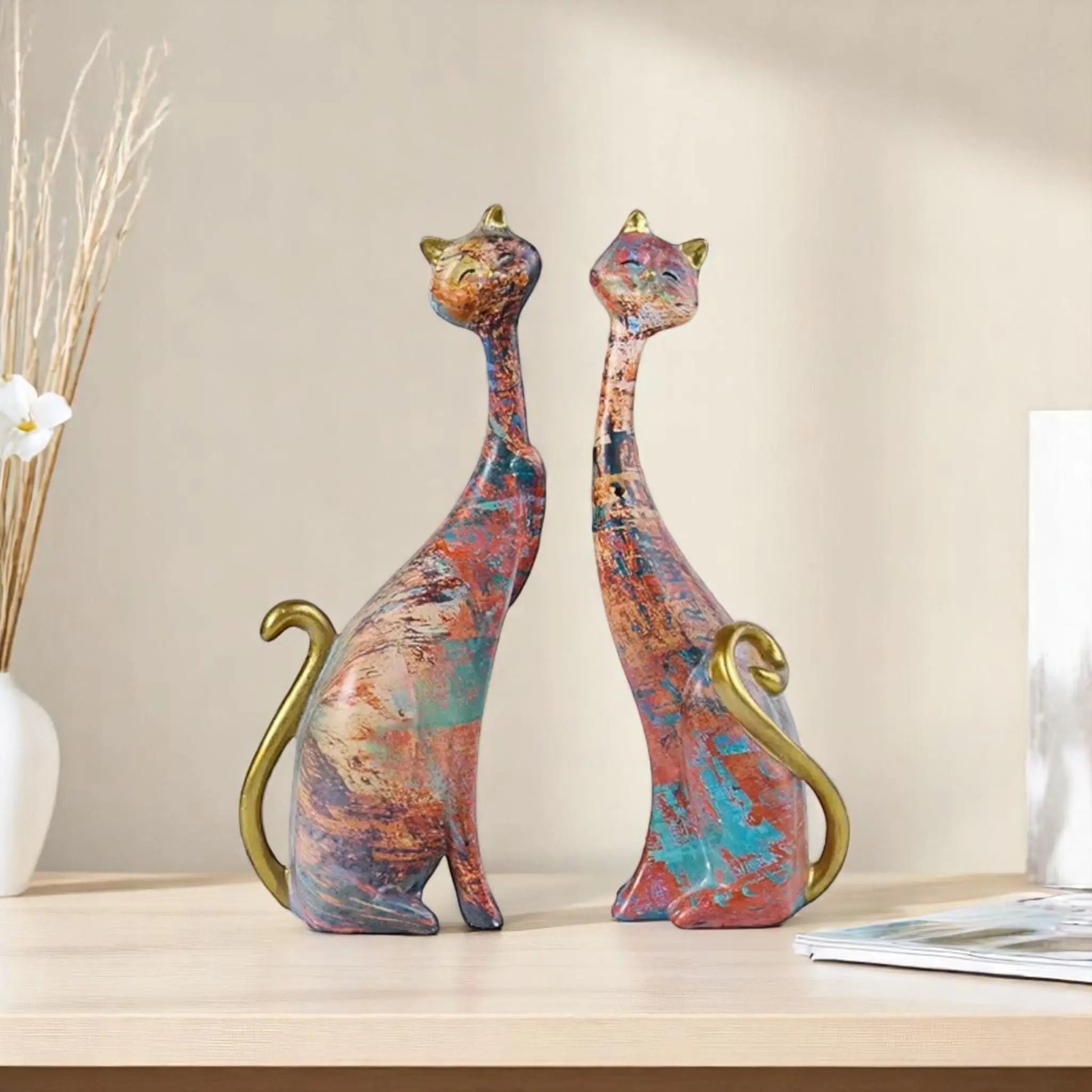 Abstract Cat Sculpture – Nordic Couple Figurines for Home Decor  Geniogoods