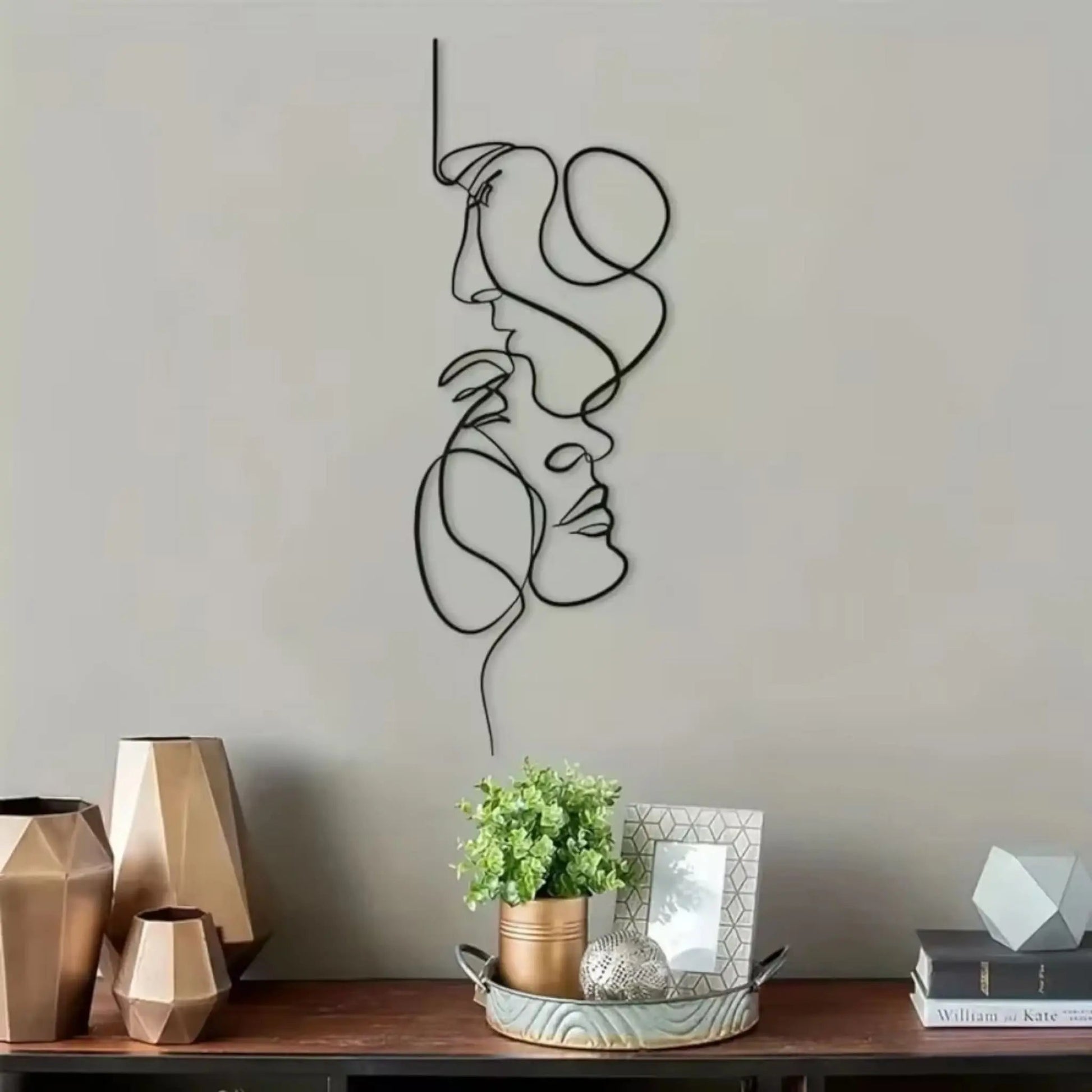 Abstract Face Metal Wall Art – Minimalist Line Sculpture Decor  Geniogoods