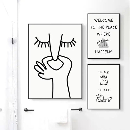 Abstract Humour Bad Smell Funny Bathroom Poster Black White Prints Canvas Painting Wall Art Pictures WC Toilet Room Decor