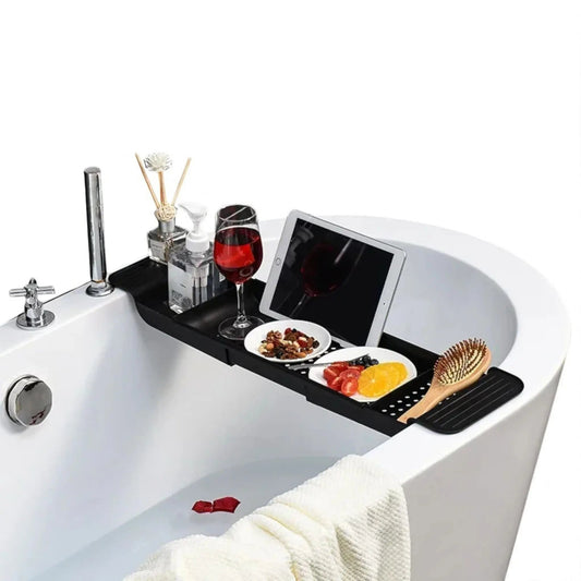 Bathtub tray shelf – retractable bath caddy in black or white  Geniogoods