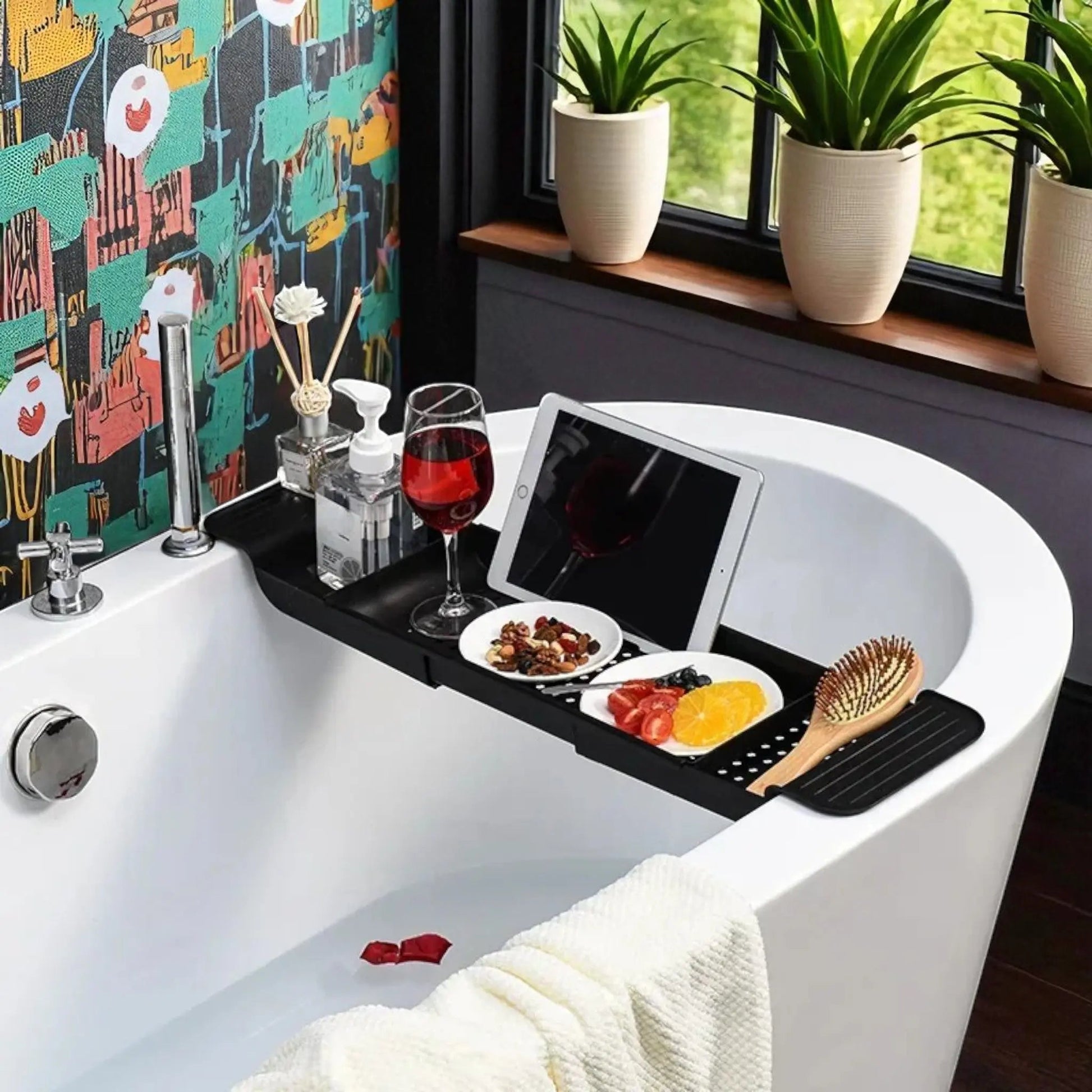 Bathtub tray shelf – retractable bath caddy in black or white  Geniogoods