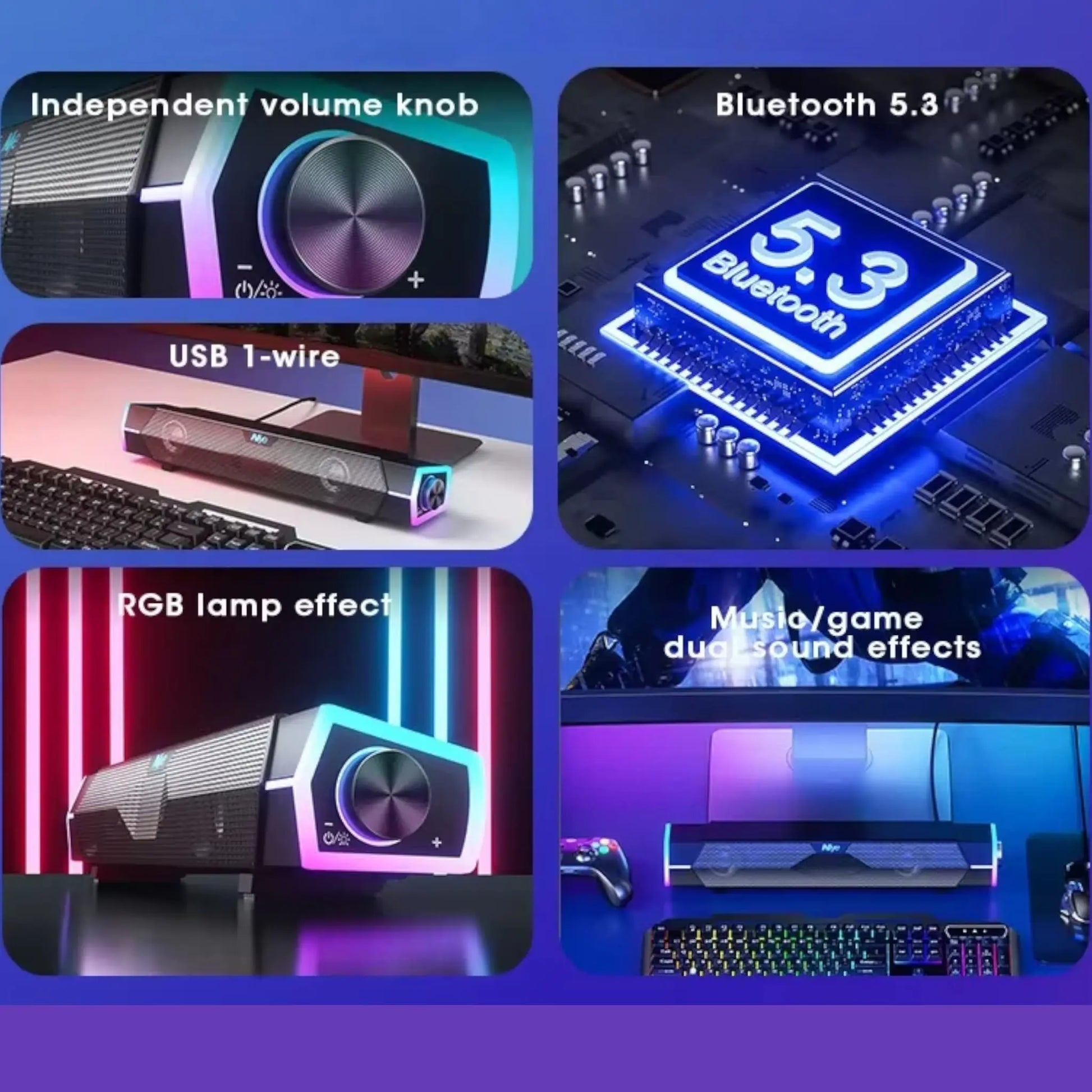 Bluetooth Soundbar Speaker for PC – RGB Lights, Stereo & USB Powered  Geniogoods