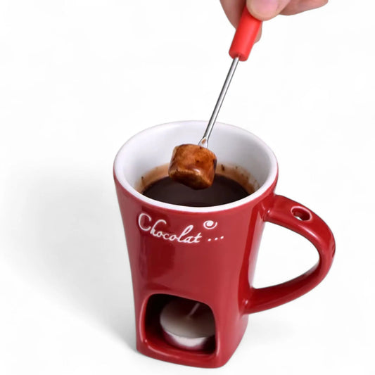 Ceramic Fondue Mug Set – Chocolate Melting Cup with Fork 🍫  Geniogoods