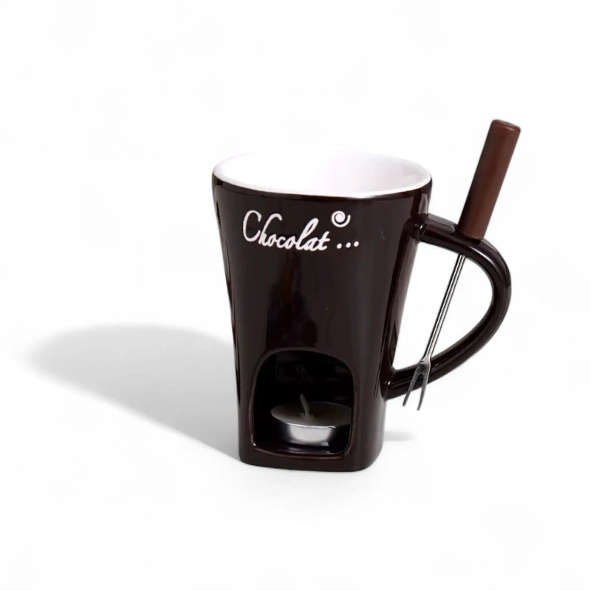 Ceramic Fondue Mug Set – Chocolate Melting Cup with Fork 🍫  Geniogoods