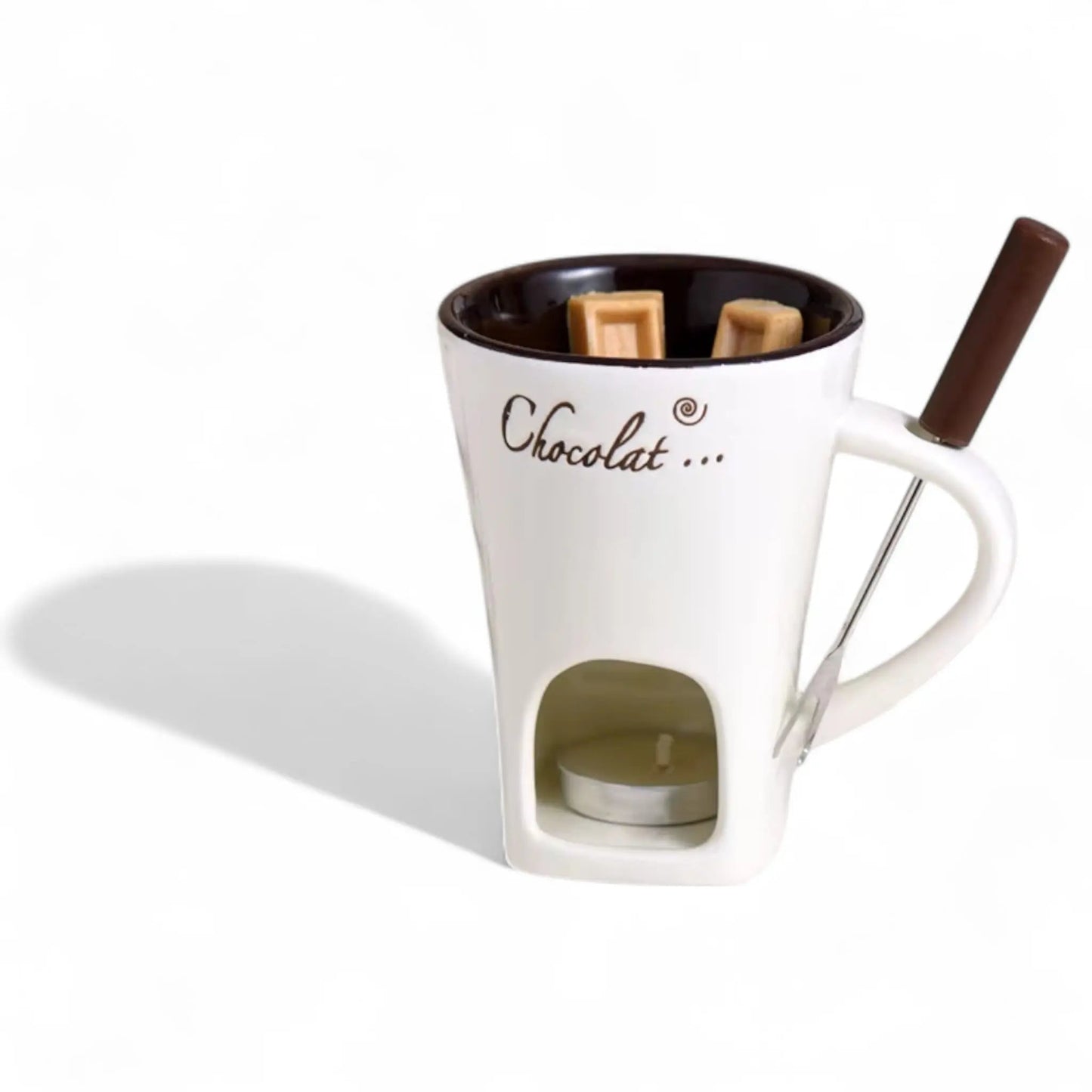 Ceramic Fondue Mug Set – Chocolate Melting Cup with Fork 🍫  Geniogoods
