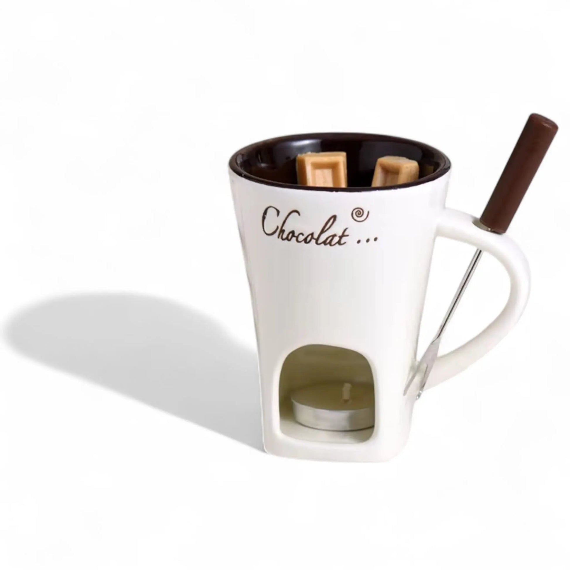 Ceramic Fondue Mug Set – Chocolate Melting Cup with Fork 🍫  Geniogoods