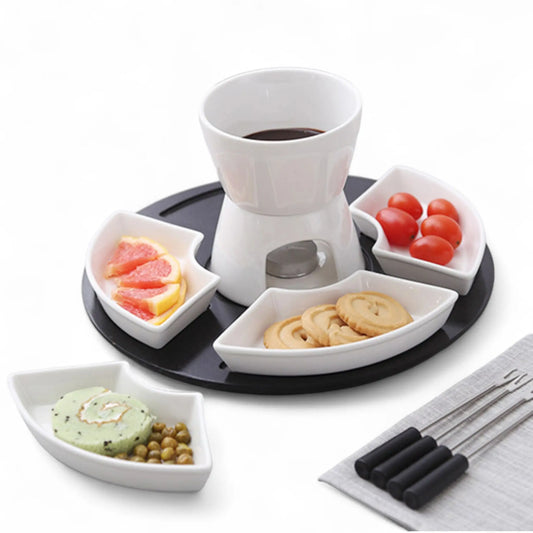 Ceramic Fondue Set for Chocolate – DIY Dessert Set with Dishes & Forks  Geniogoods