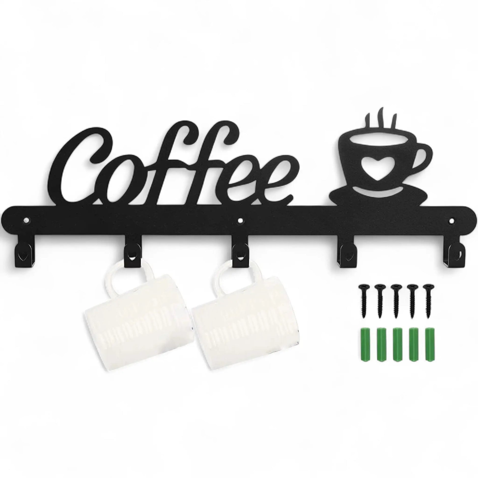 Coffee Mug Holder Wall Mounted – Metal Rack with Heart Hooks  Geniogoods