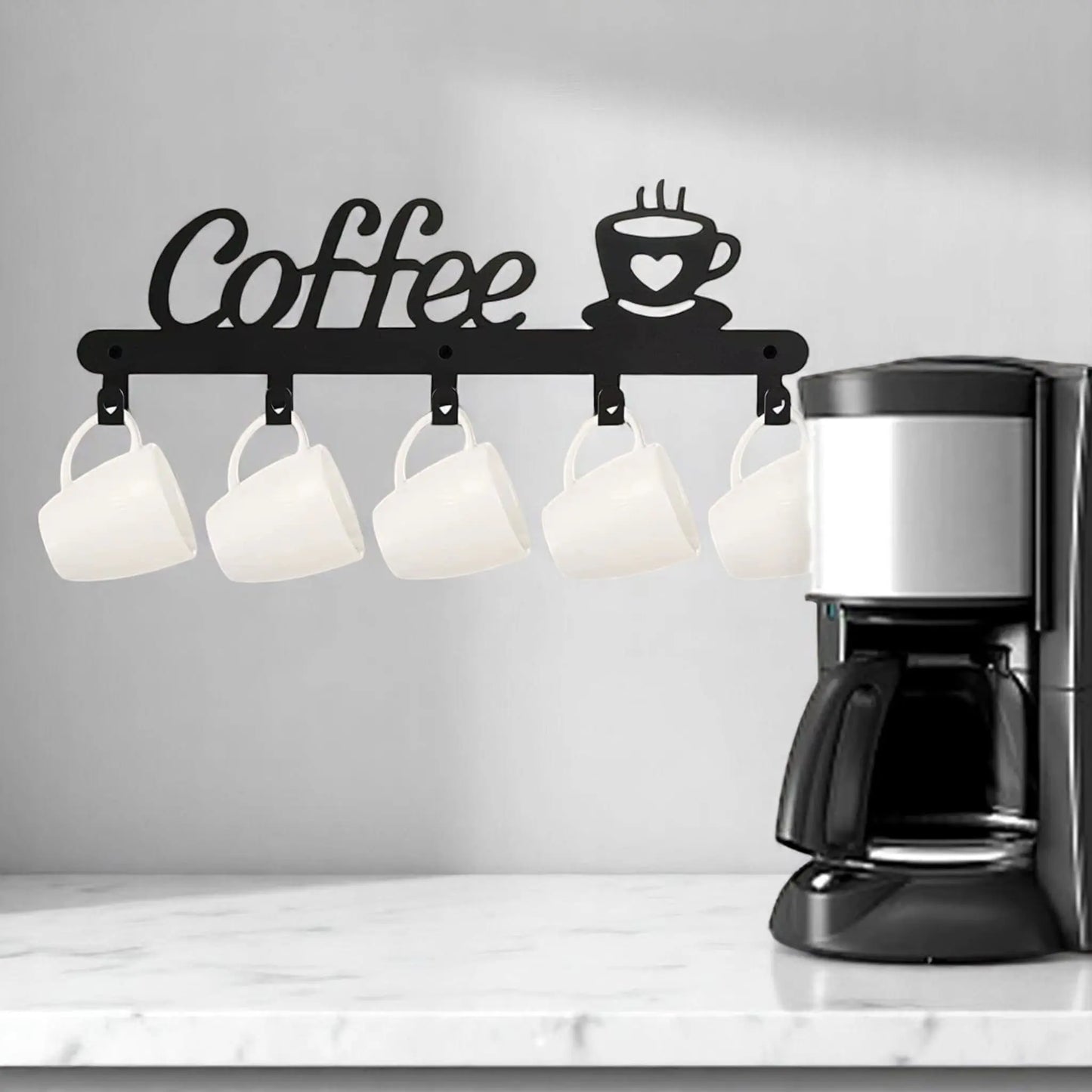 Coffee Mug Holder Wall Mounted – Metal Rack with Heart Hooks  Geniogoods