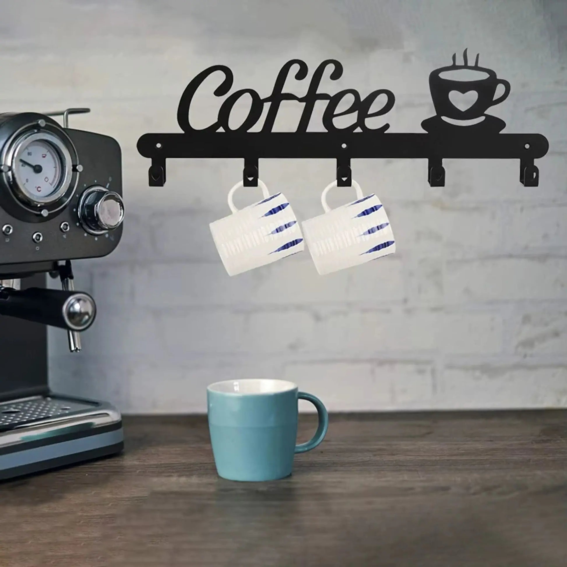 Coffee Mug Holder Wall Mounted – Metal Rack with Heart Hooks  Geniogoods