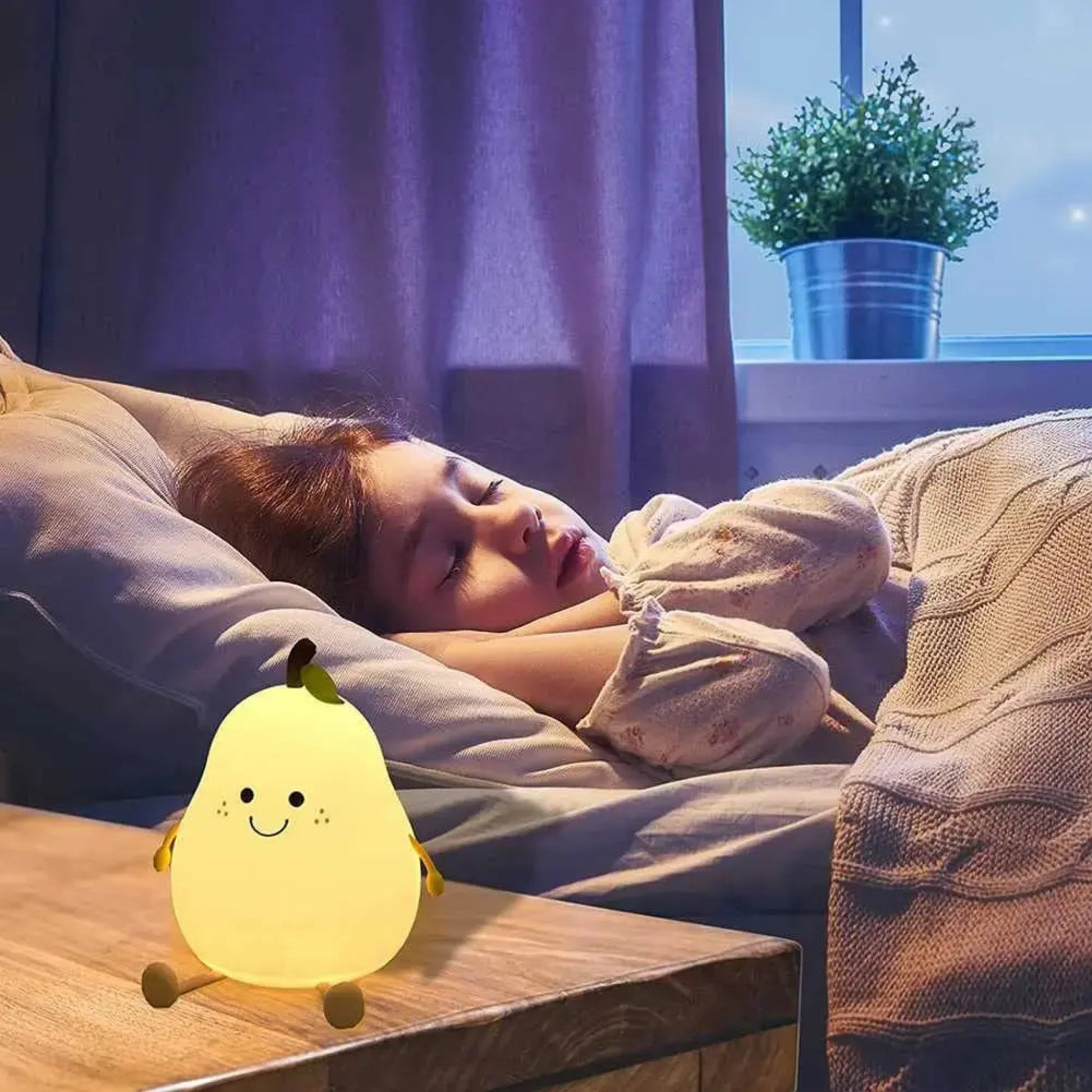 Cute Pear Night Light | Silicone 7-Color Dimmable Lamp for Kids