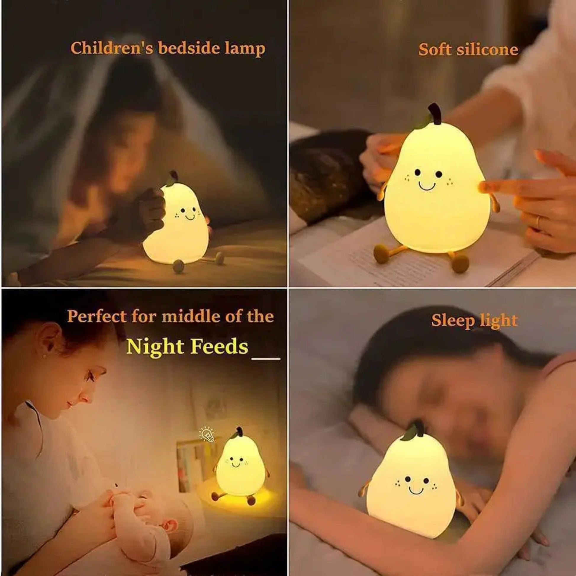 Cute Pear Night Light | Silicone 7-Color Dimmable Lamp for Kids
