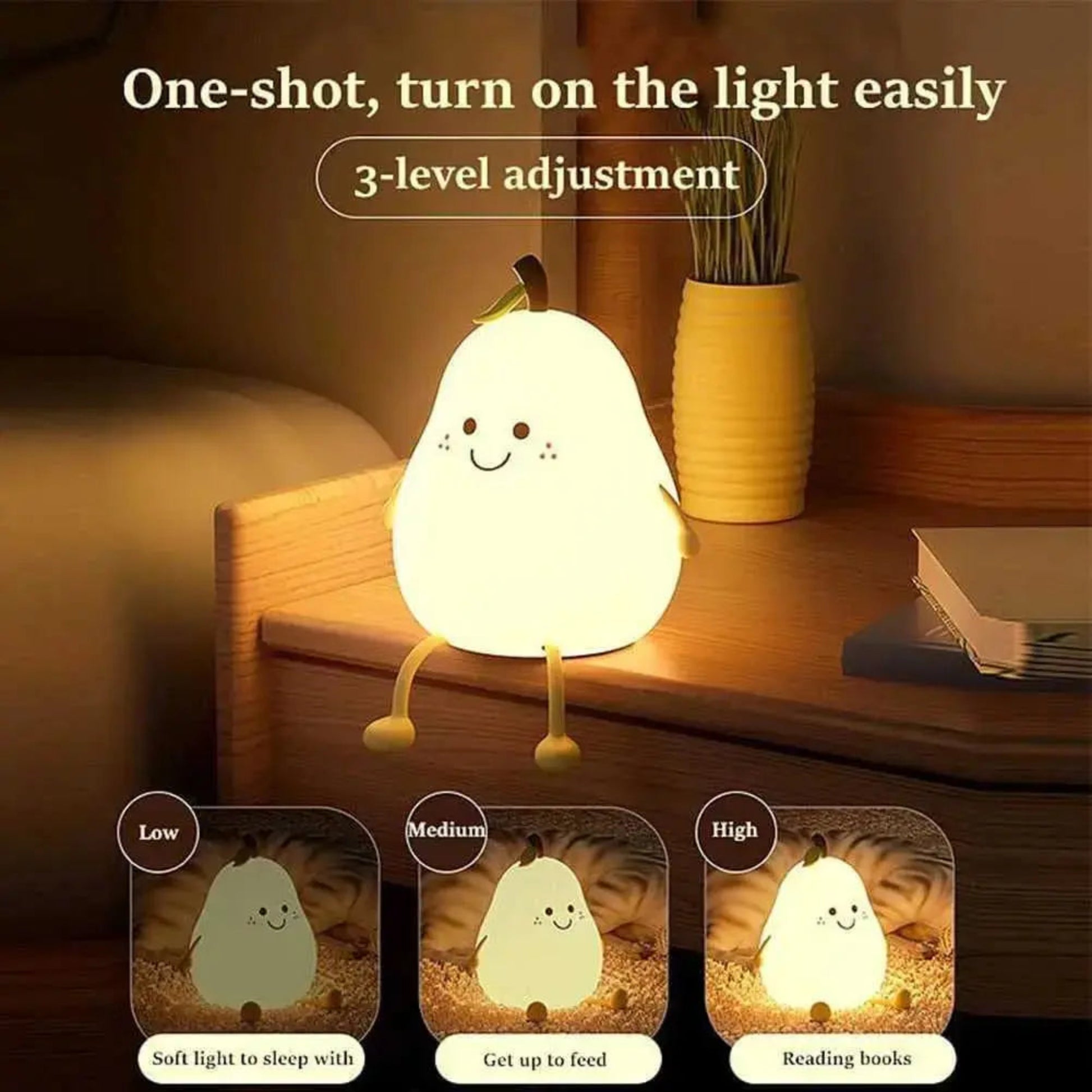 Cute Pear Night Light | Silicone 7-Color Dimmable Lamp for Kids