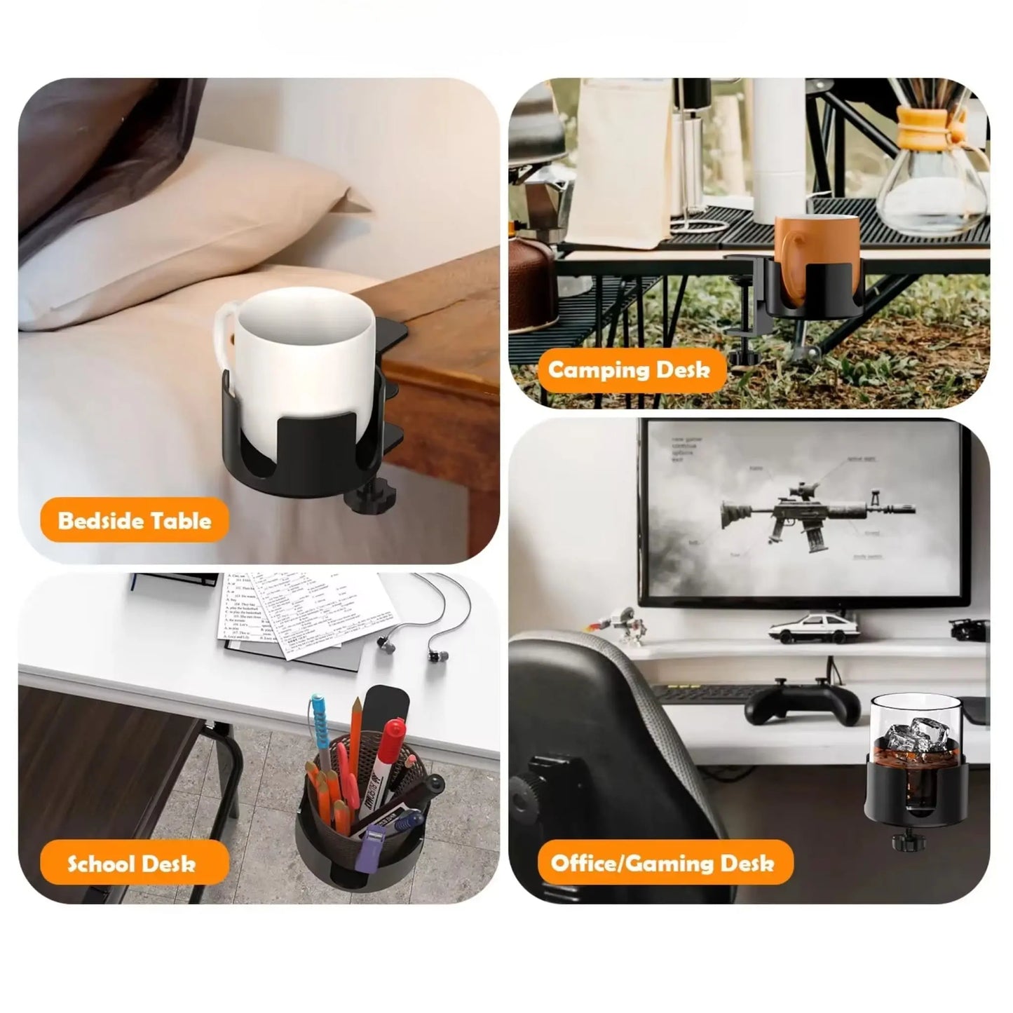 Desk Cup Holder – Adjustable Clamp-On Drink Holder for Mugs & Bottles  Geniogoods