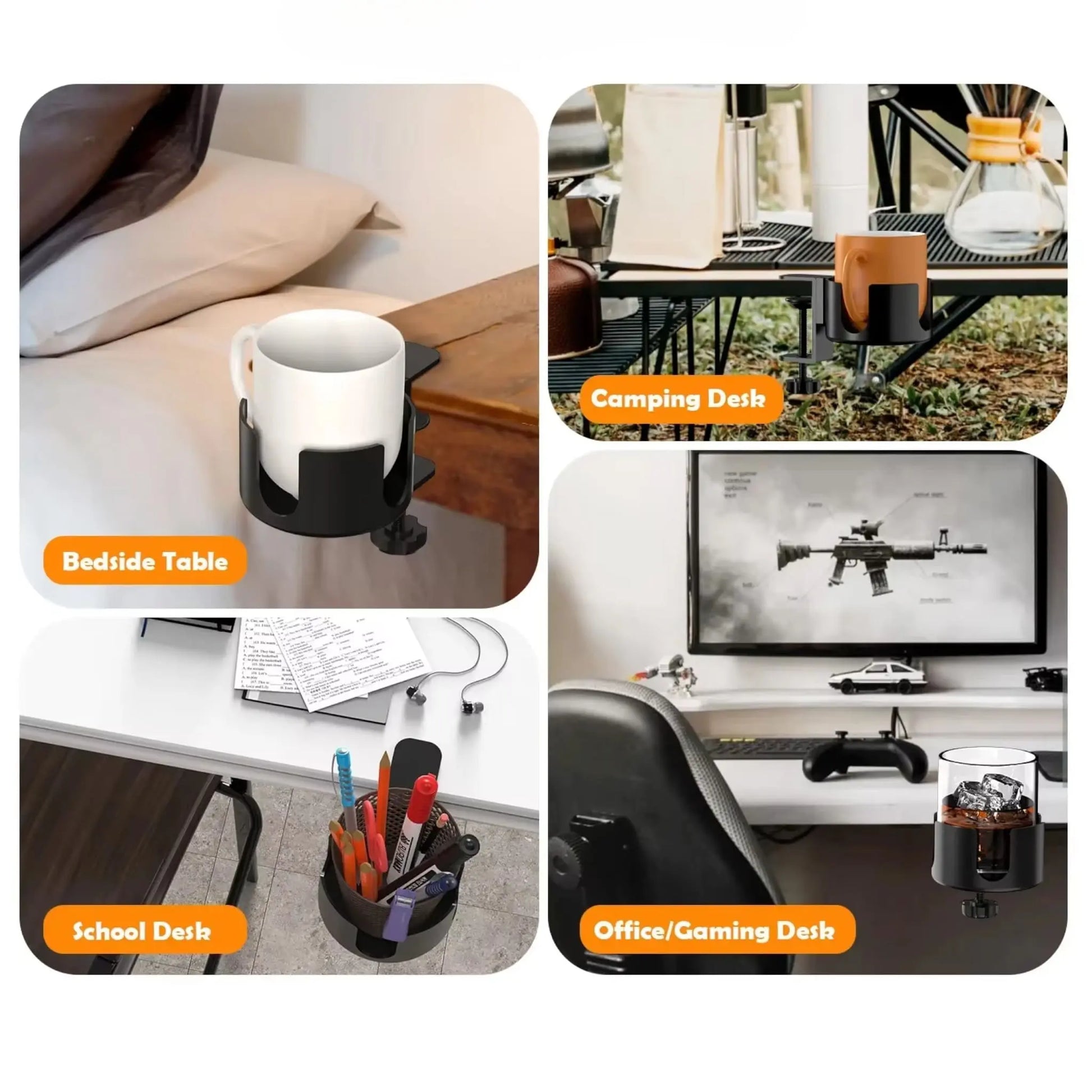 Desk Cup Holder – Adjustable Clamp-On Drink Holder for Mugs & Bottles  Geniogoods