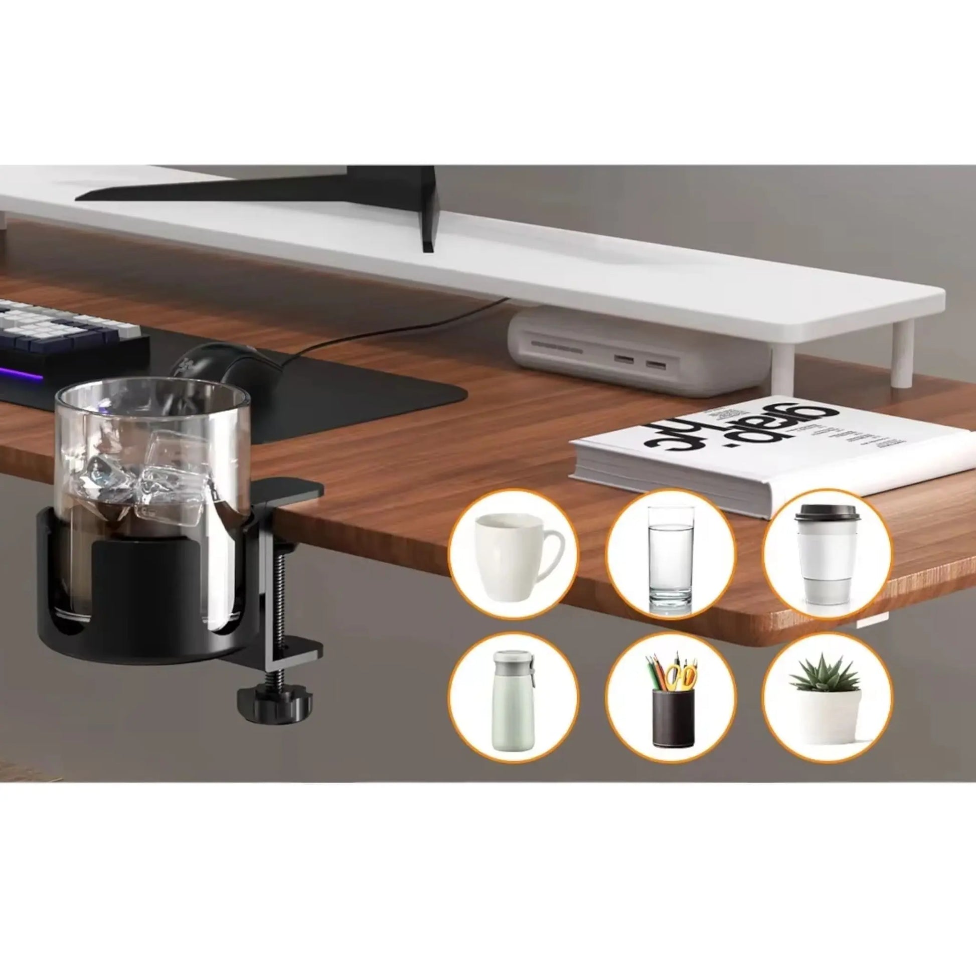 Desk Cup Holder – Adjustable Clamp-On Drink Holder for Mugs & Bottles  Geniogoods