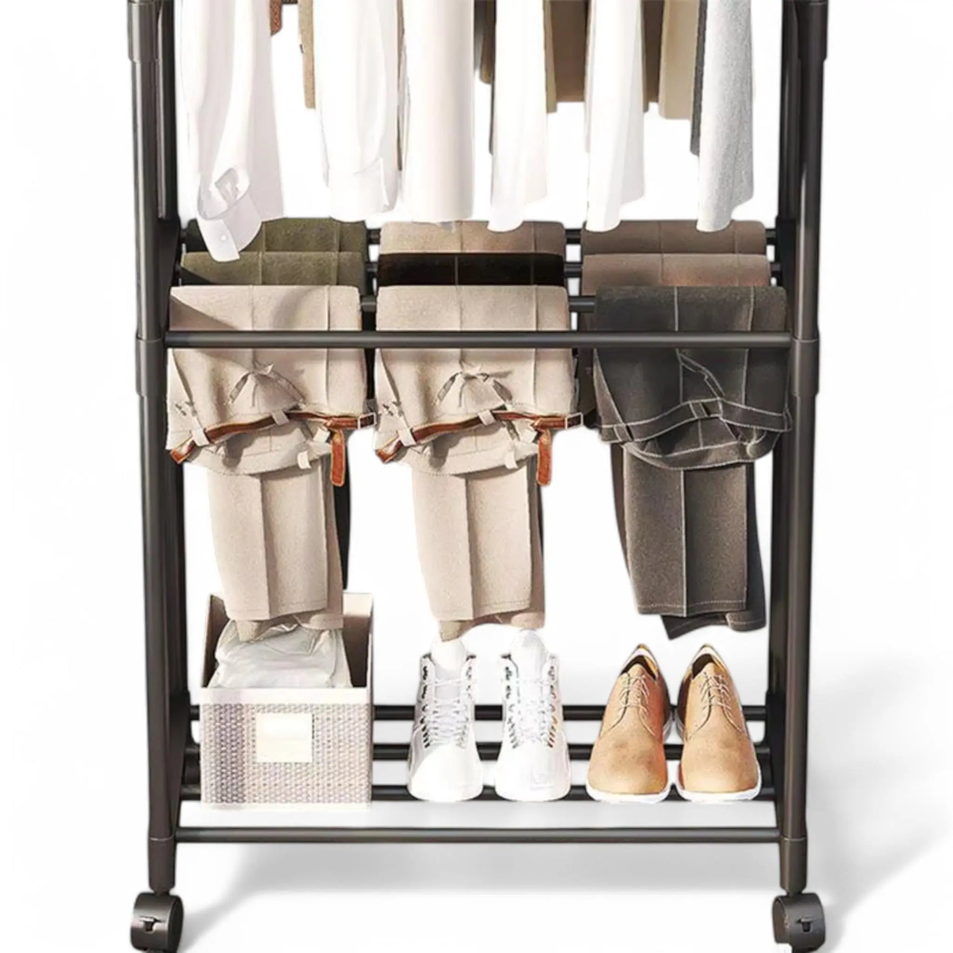 Double Rod Clothes Rack with Wheels – Heavy Duty & Space-Saving  Geniogoods