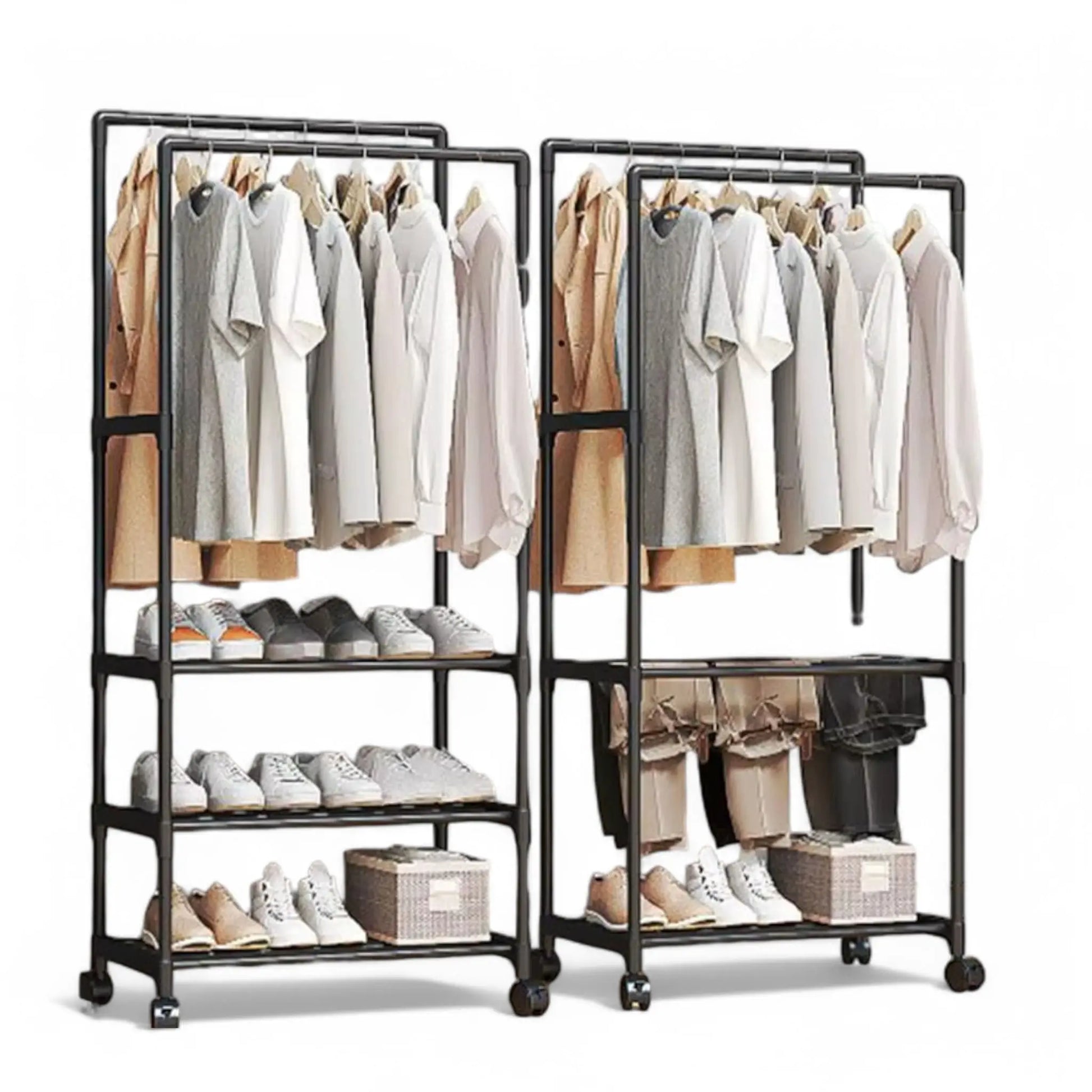 Double Rod Clothes Rack with Wheels – Heavy Duty & Space-Saving  Geniogoods