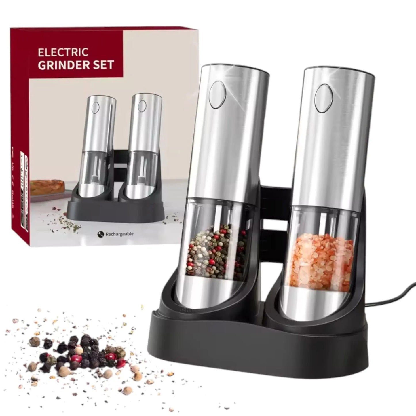 Electric Salt and Pepper Grinder Set | USB Rechargeable | Adjustable Coarseness Geniogoods